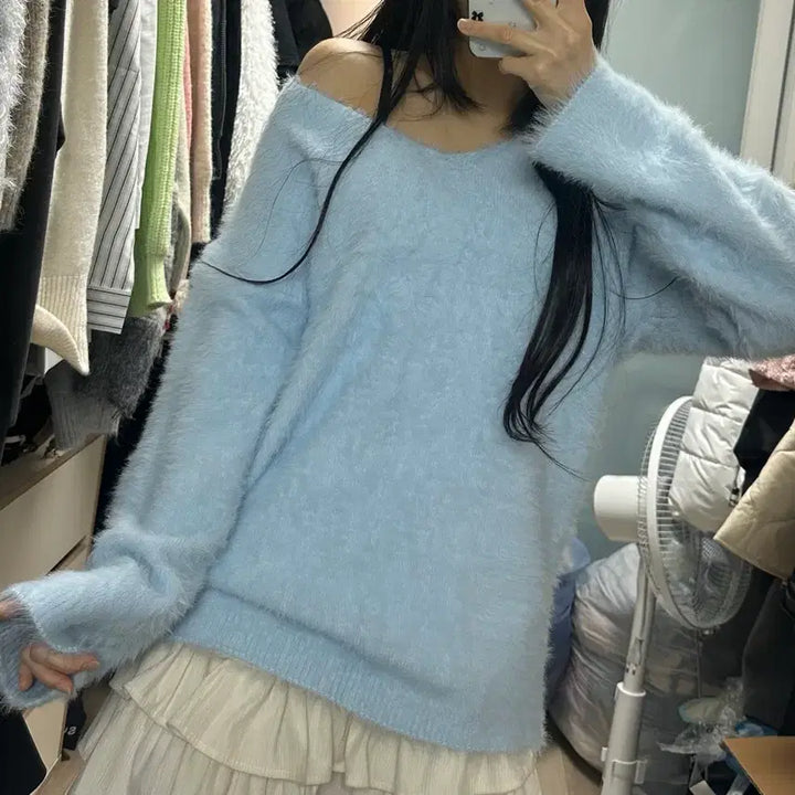 [BUNJANG] Oversized Angora Knit Top / 오버핏 앙고라니트티