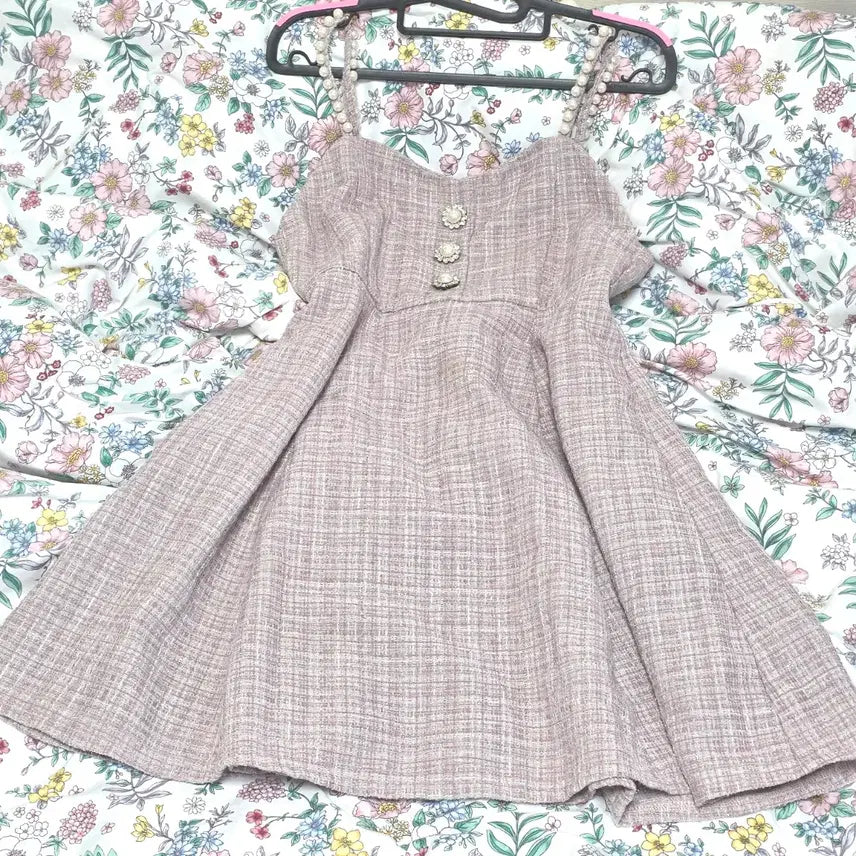 [BUNJANG] Evelyn Pink Tweed Glitter Pearl Dress / evelyn 에블린)양산형 스나계st 핑크 트위드 글리터 진주 원피스op