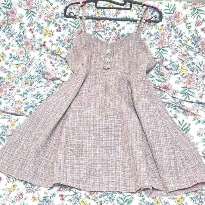 [BUNJANG] Evelyn Pink Tweed Glitter Pearl Dress / evelyn 에블린)양산형 스나계st 핑크 트위드 글리터 진주 원피스op