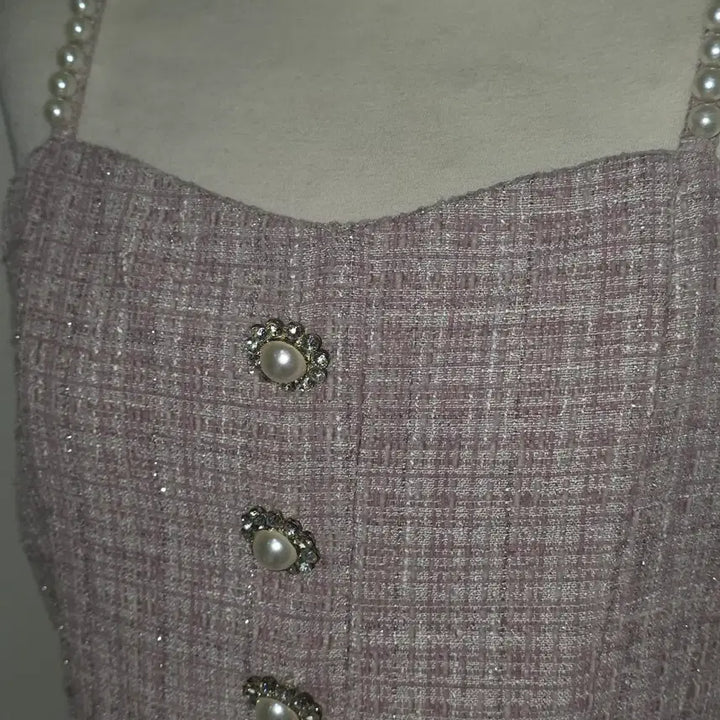 [BUNJANG] Evelyn Pink Tweed Glitter Pearl Dress / evelyn 에블린)양산형 스나계st 핑크 트위드 글리터 진주 원피스op