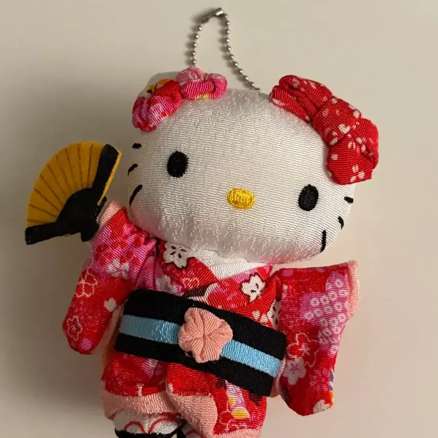 [BUNJANG] Sanrio Kimono Kitty Fan Keyring / (일본 산리오 정품) 치리멘 기모노 부채 키티 키링