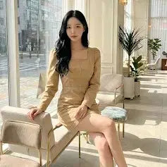 [BUNJANG] Beige Square Neck Mini Dress / 베이지 원피스