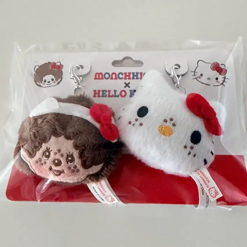 [BUNJANG] Monchhichi Hello Kitty 50th Anniversary Plush Charm Set / [미개봉] 몬치치 X 헬로키티 50주년 한정 플러시 참 세트 팔아요