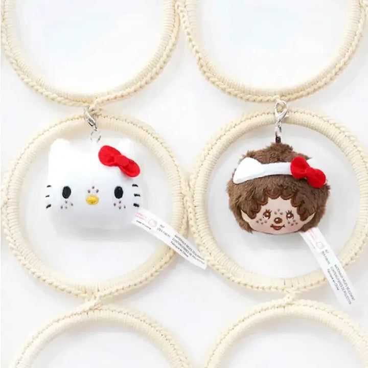 [BUNJANG] Monchhichi Hello Kitty 50th Anniversary Plush Charm Set / [미개봉] 몬치치 X 헬로키티 50주년 한정 플러시 참 세트 팔아요