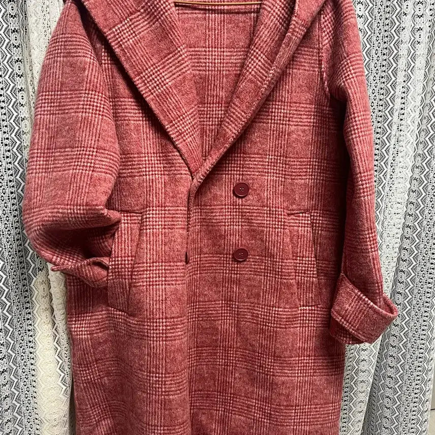 [BUNJANG] Andmore Pink Check Wool Coat / 앤드모어 핑크체크 울 코트