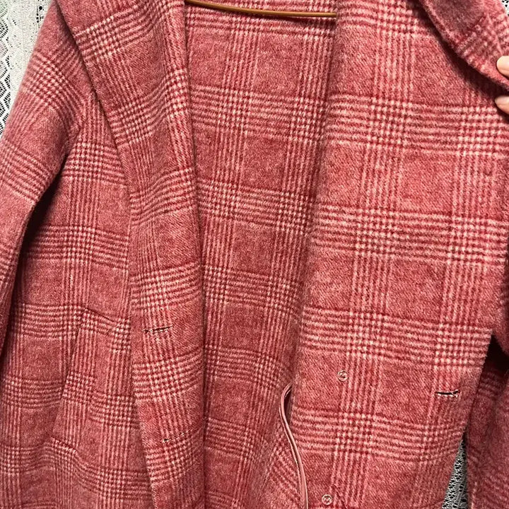 [BUNJANG] Andmore Pink Check Wool Coat / 앤드모어 핑크체크 울 코트