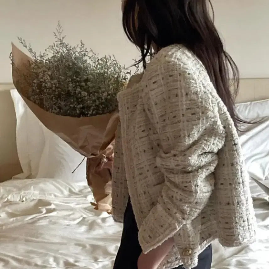 [BUNJANG] BRONZE Tweed No Collar Jacket / 브론즈 울 트위드 노카라 자켓 라운드 출근룩 올드머니룩 BRONZE