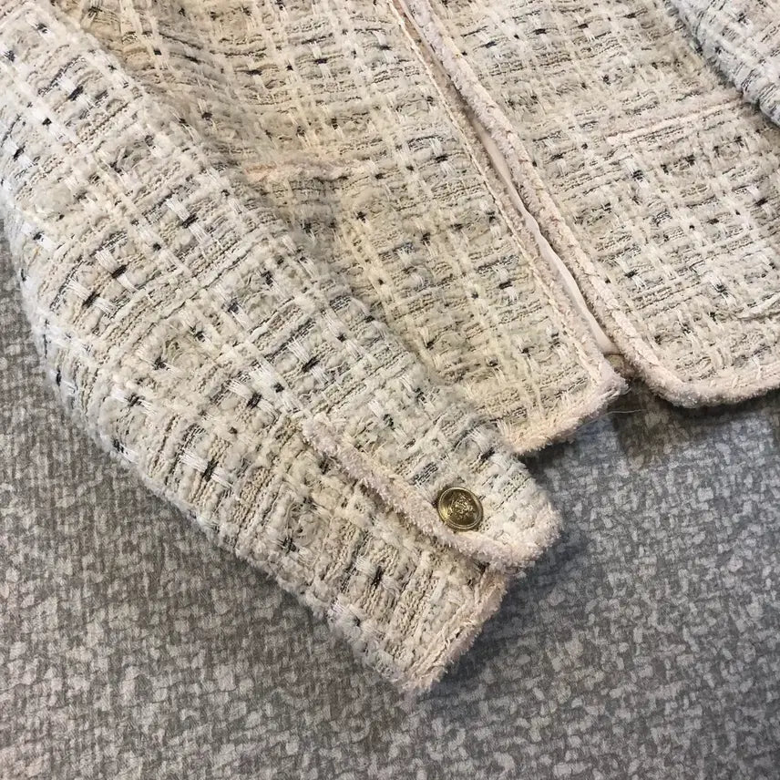 [BUNJANG] BRONZE Tweed No Collar Jacket / 브론즈 울 트위드 노카라 자켓 라운드 출근룩 올드머니룩 BRONZE