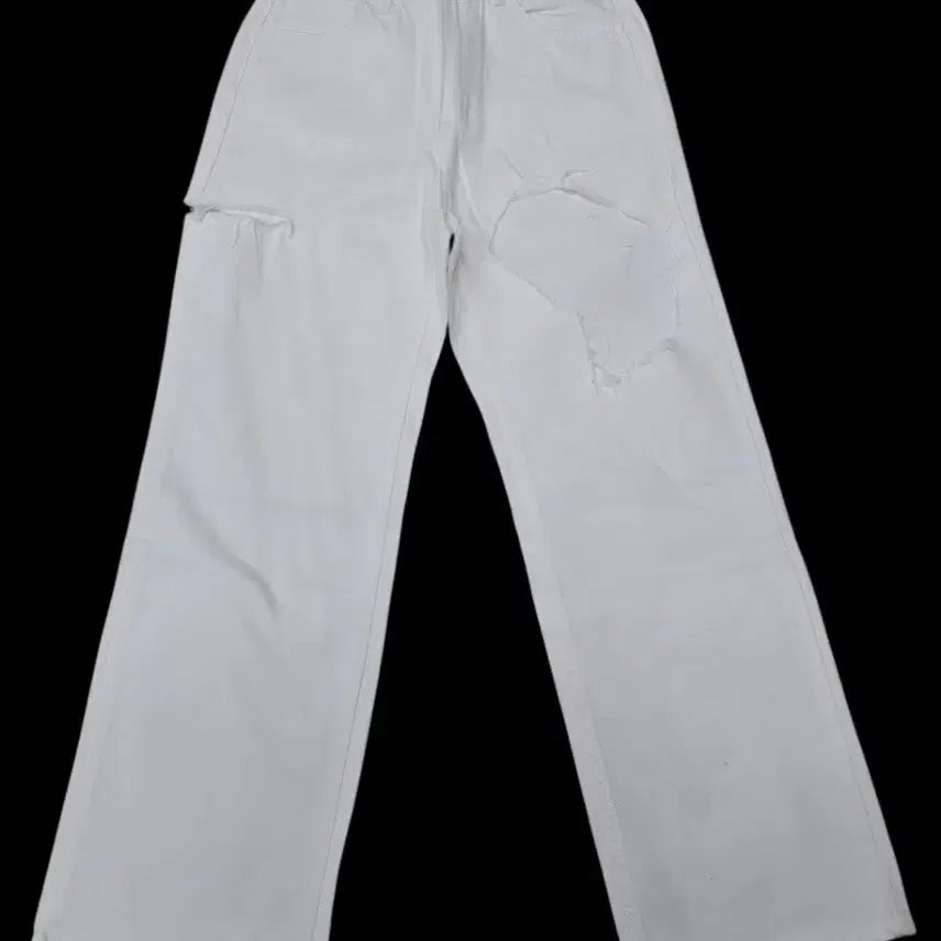[BUNJANG] White Wide Denim Pants / 화이트 데미지 와이드 데님 팬츠 23  25