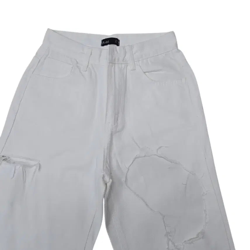 [BUNJANG] White Wide Denim Pants / 화이트 데미지 와이드 데님 팬츠 23  25