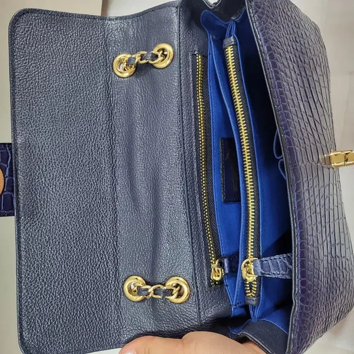 [BUNJANG] Navy Crocodile Chain Bag / 네이비 컬러 크로커다일 체인백(완전고급)