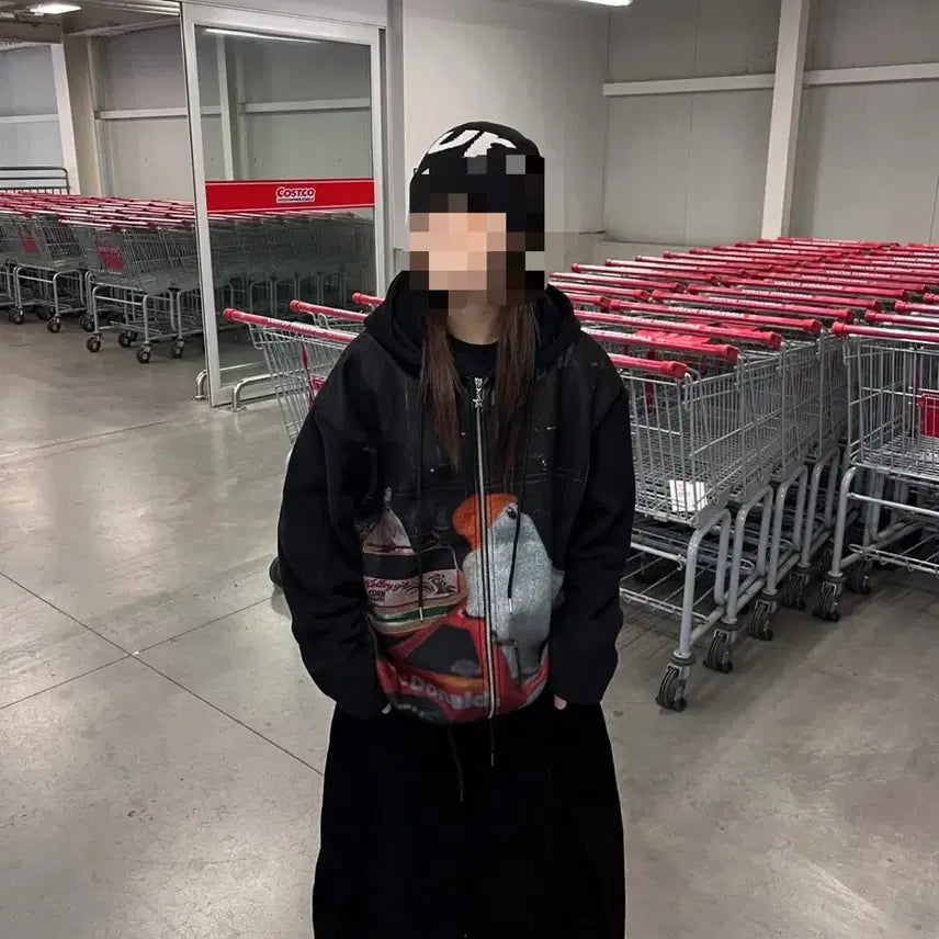 [BUNJANG] Unisex Loose Fit Printed Fleece Hoodie / (남녀공용) 루즈핏 프린트 기모 후드집업