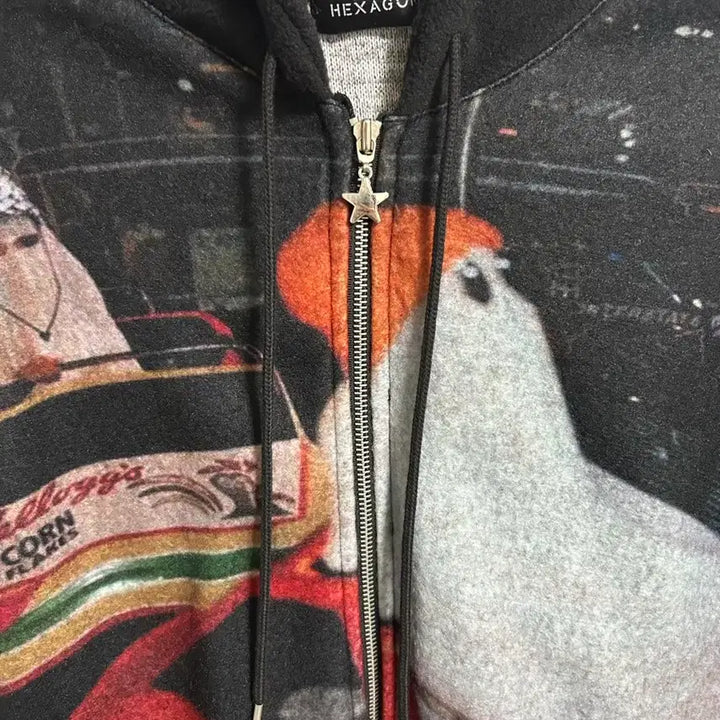 [BUNJANG] Unisex Loose Fit Printed Fleece Hoodie / (남녀공용) 루즈핏 프린트 기모 후드집업