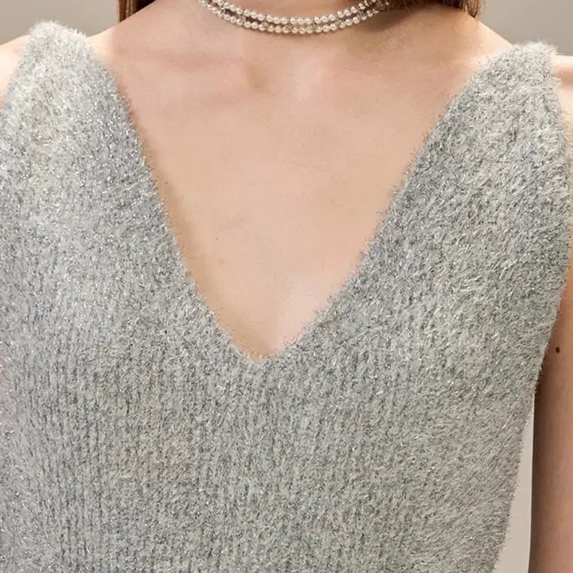 [BUNJANG] OBZEE Glitter Fluffy Peplum Knit Top / 한섬 오브제 OBZEE 글리터 플러피 페플럼 니트탑 블랙 뷔스티에 나시