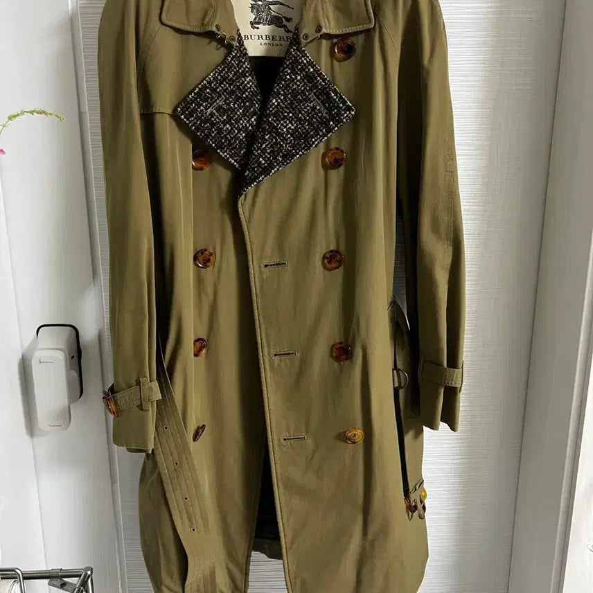 [BUNJANG] Burberry Tweed Lapel Trench Coat - Khaki / 정품 버버리 트위드 라펠 트렌치 남성 코트 카키