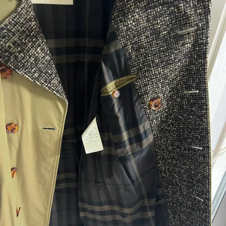 [BUNJANG] Burberry Tweed Lapel Trench Coat - Khaki / 정품 버버리 트위드 라펠 트렌치 남성 코트 카키