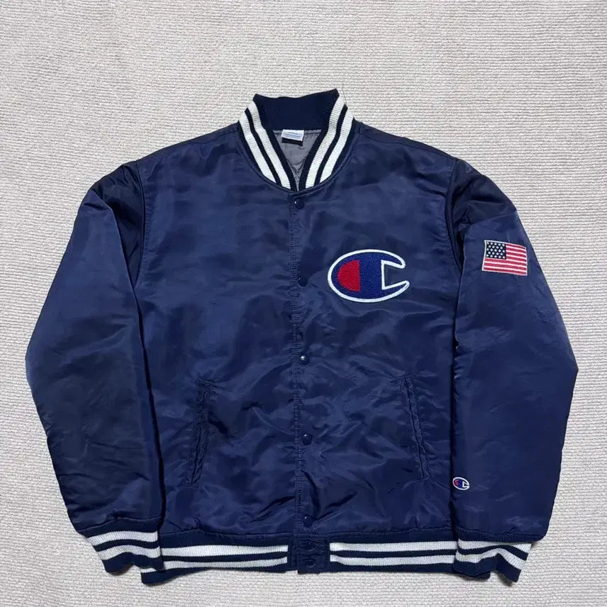 [BUNJANG] Champion Big Logo Nylon Varsity Jacket - L / Champion 빅로고 나일론 바시티 자켓 L