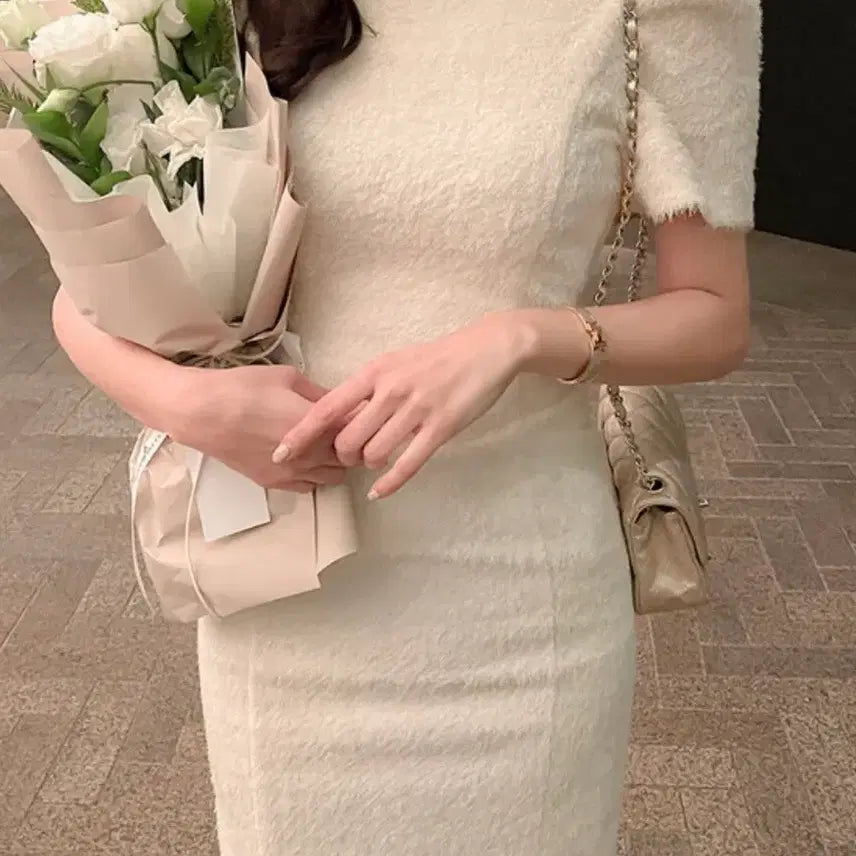 [BUNJANG] Renne Shining Pearl Long Dress Ivory M / (새상품) 렌느 샤이닝 펄 원피스 long/아이보리/M