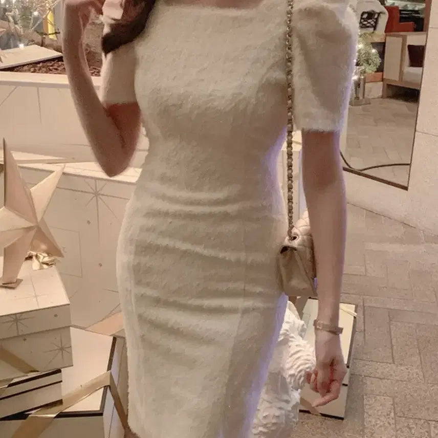 [BUNJANG] Renne Shining Pearl Long Dress Ivory M / (새상품) 렌느 샤이닝 펄 원피스 long/아이보리/M