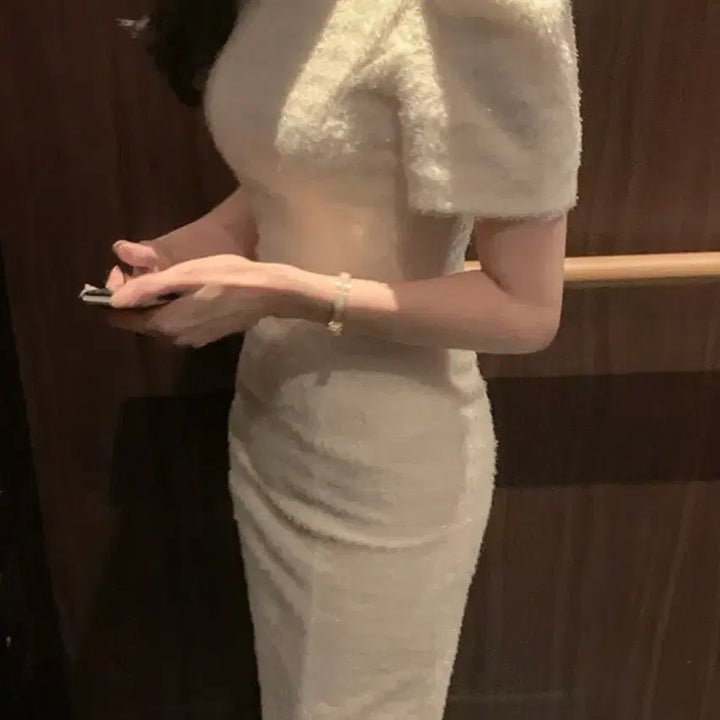 [BUNJANG] Renne Shining Pearl Long Dress Ivory M / (새상품) 렌느 샤이닝 펄 원피스 long/아이보리/M