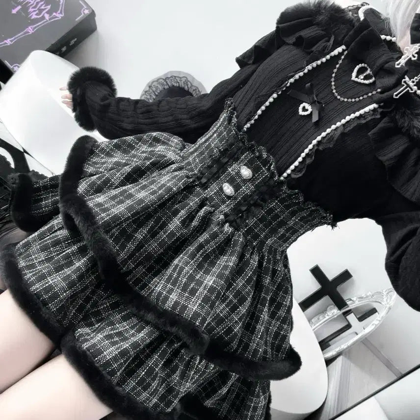 [BUNJANG] Layered Frill Shirt and Skirt Set / 지뢰계 플러프 프릴 레이어드 셔츠+치마 세트(2컬러)