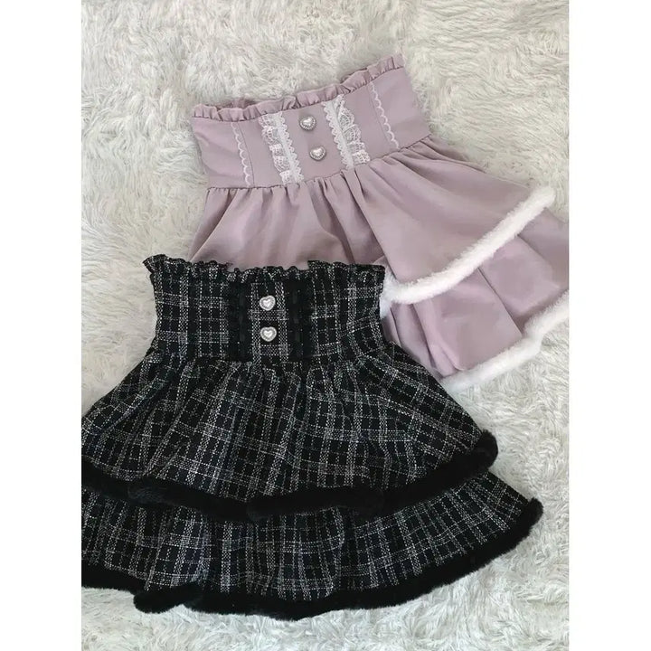[BUNJANG] Layered Frill Shirt and Skirt Set / 지뢰계 플러프 프릴 레이어드 셔츠+치마 세트(2컬러)