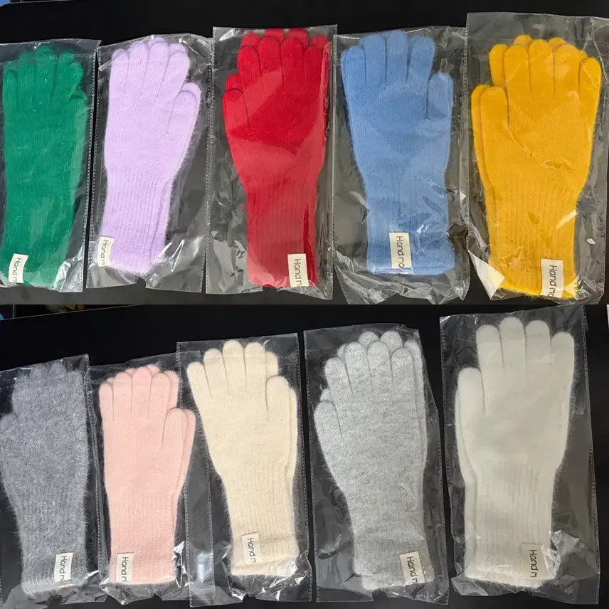 [BUNJANG] 10-Piece Color Knit Gloves Set / 컬러 니트 털 장갑 10종