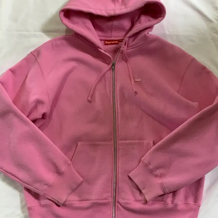 [BUNJANG] Supreme Pink Small Logo Fleece Hoodie / Supreme 슈프림 핑크 스몰로고 기모 후드집업