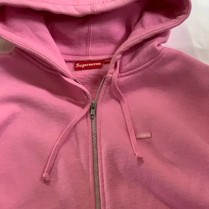 [BUNJANG] Supreme Pink Small Logo Fleece Hoodie / Supreme 슈프림 핑크 스몰로고 기모 후드집업