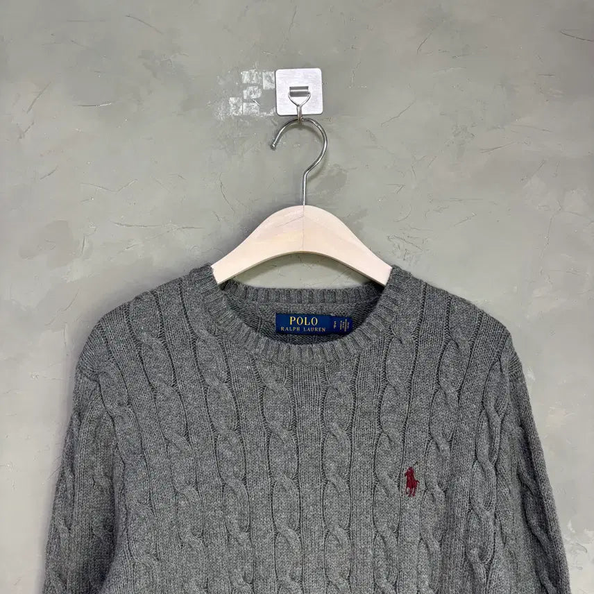 [BUNJANG] Polo Ralph Lauren Cable Knit Sweater / 폴로 랄프로렌 꽈배기 니트 그레이 버건디