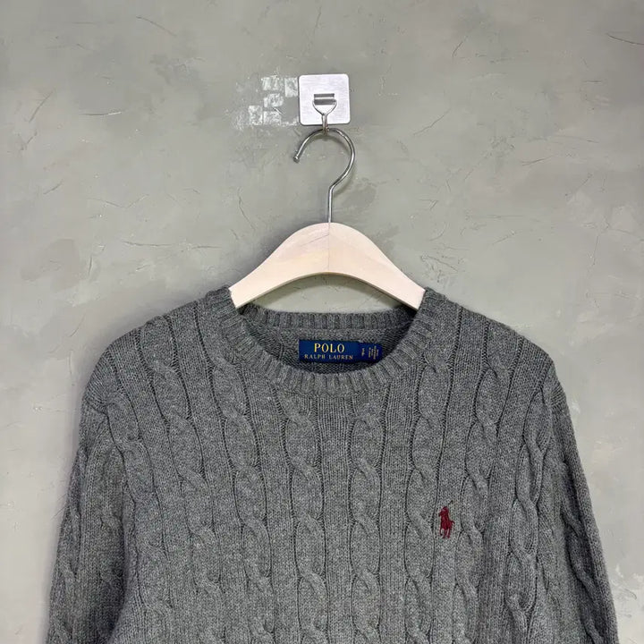 [BUNJANG] Polo Ralph Lauren Cable Knit Sweater / 폴로 랄프로렌 꽈배기 니트 그레이 버건디