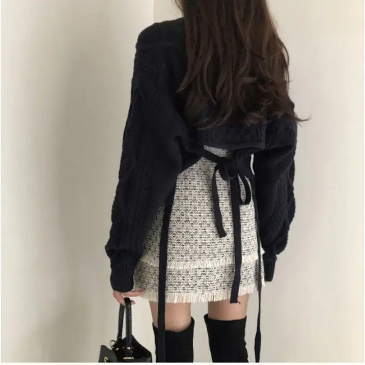 [BUNJANG] Crop Knit Top / 뒷리본 크롭 니트