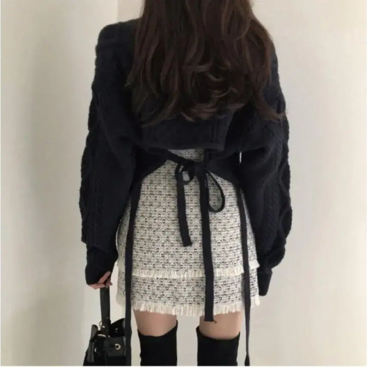 [BUNJANG] Crop Knit Top / 뒷리본 크롭 니트