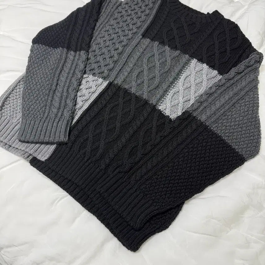 [BUNJANG] Juun.J Patchwork Cable Knit Pullover (M Size) / 준지 케이블 패치워크 니트 풀오버  M사이즈