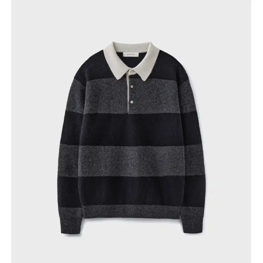 [BUNJANG] Union Blue Rugby Polo Knit (Black Stripe) / 유니온블루 럭비 폴로 니트 (블랙 스트라이프)