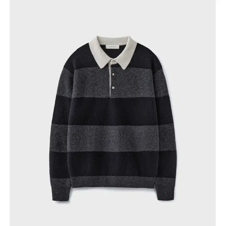 [BUNJANG] Union Blue Rugby Polo Knit (Black Stripe) / 유니온블루 럭비 폴로 니트 (블랙 스트라이프)