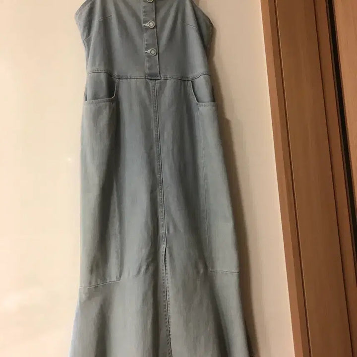 [BUNJANG] Deuel Denim Sleeveless Maxi Dress / 듀엘 데님 연청 민소매 나시 롱 원피스 슬리브리스 여행룩 뷔스티에 하객룩