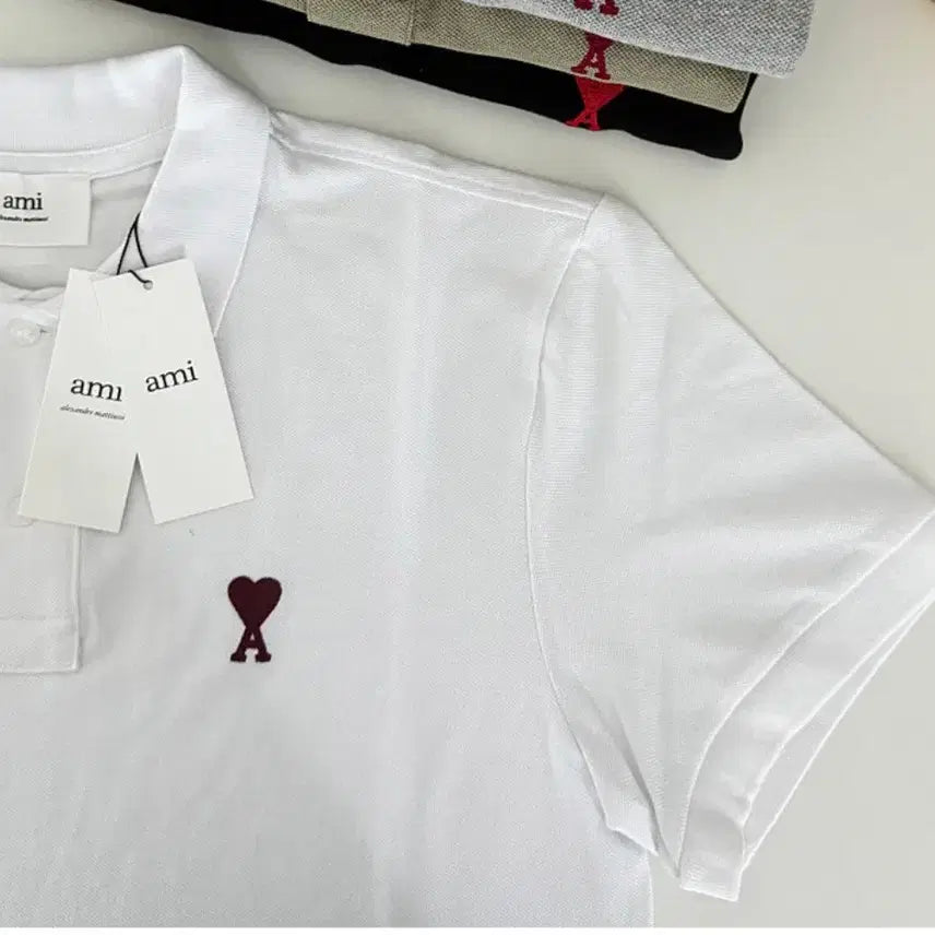 [BUNJANG] Ami Small Heart Unisex Collar T-shirt / 아미 스몰하트 남여 카라티 5컬러