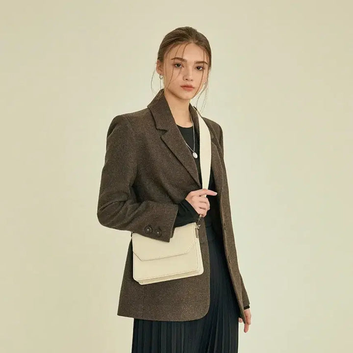 [BUNJANG] Riel 22 First Single Wool Jacket Brown Half Coat / 리엘 22년 퍼스트 싱글 울자켓 브라운 하프코트 결혼식 하객룩 출근룩리엘