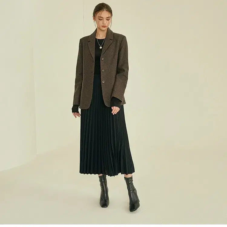 [BUNJANG] Riel 22 First Single Wool Jacket Brown Half Coat / 리엘 22년 퍼스트 싱글 울자켓 브라운 하프코트 결혼식 하객룩 출근룩리엘