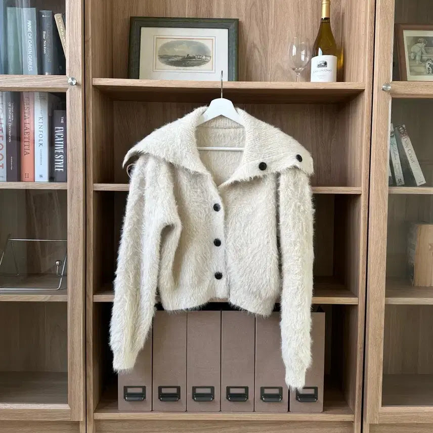 [BUNJANG] Sailor Collar Fur Knit Cardigan / 세일러카라 퍼 니트 가디건