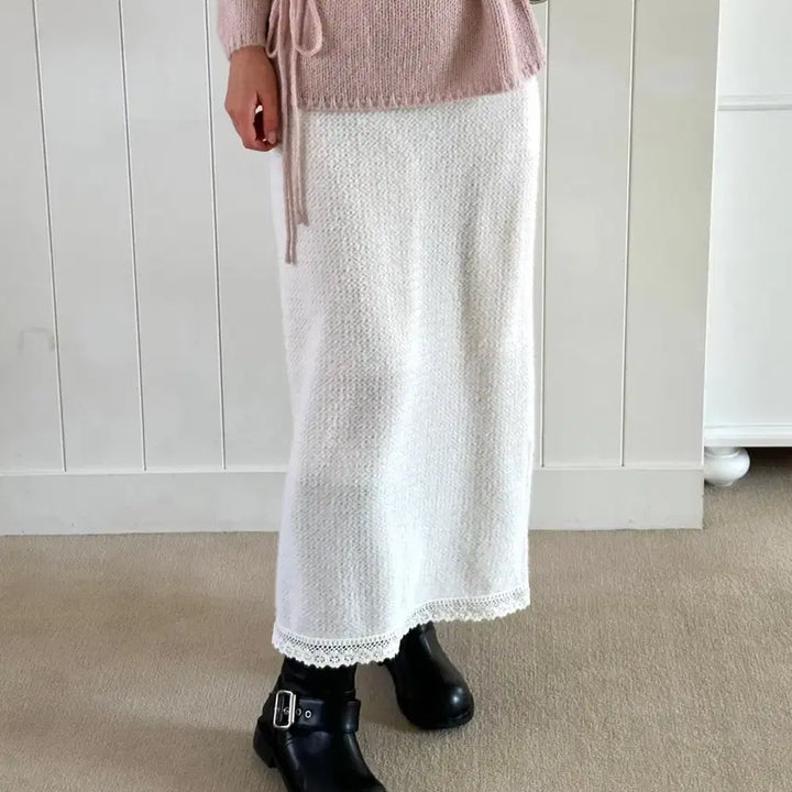 [BUNJANG] Lace Knit Long Skirt / 레이스 니트 롱스커트