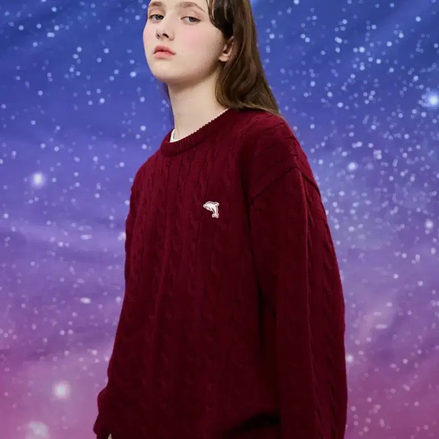 [BUNJANG] YK Dolphin Basic Cable Knit Burgundy / 와이케이 돌핀 베이직 케이블 니트 버건디