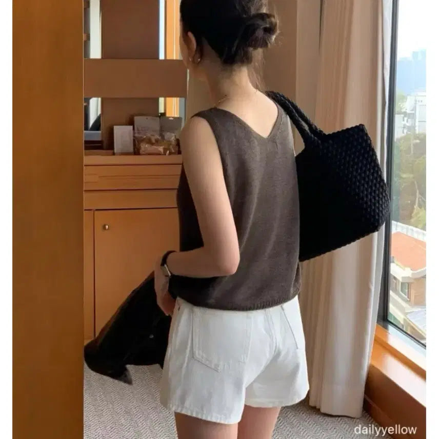 [BUNJANG] Brunch Indigo White Cotton Denim Shorts 3/4 Length / br 브런치 인디고 화이트 코튼 청반바지 3부 숏팬츠 m