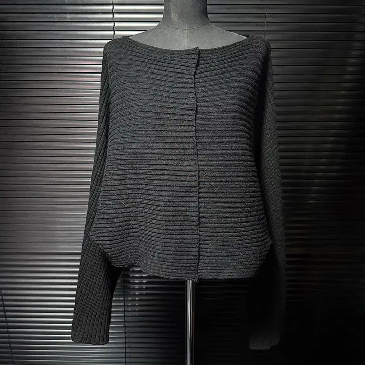 [BUNJANG] Black Boat Neck Open Cardigan / 가오리핏 니트 스웨터 보트넥 오픈 가디건 오버핏 벌룬핏 블랙 스냅 단추