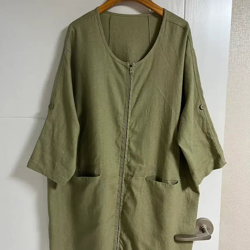 [SOLD OUT] (일본 수입 빈티지)점퍼 자켓 카키 롤업 레이온 린넨 삼 빅사이즈 3L