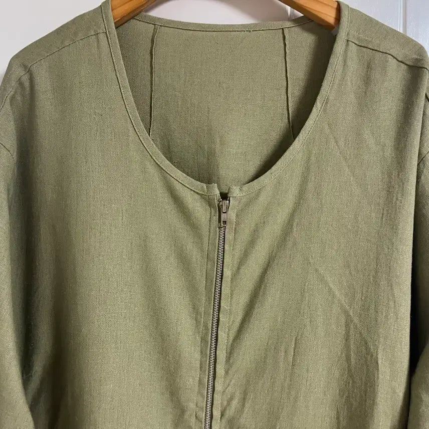 [SOLD OUT] (일본 수입 빈티지)점퍼 자켓 카키 롤업 레이온 린넨 삼 빅사이즈 3L