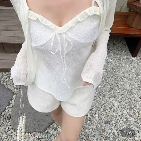 [BUNJANG] Unbranded Frill Bustier Cardigan Set / [새상품] 프릴뷔스티에 가디건 세트