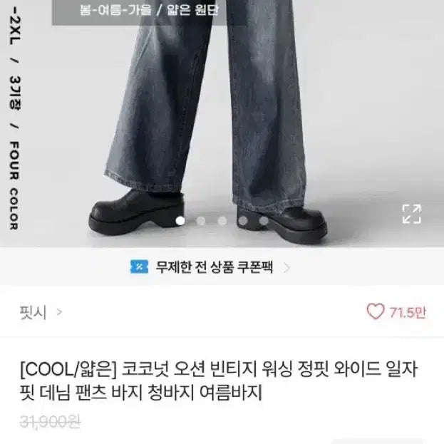 [BUNJANG] Fitsy Vintage Washed Straight Fit Denim Pants / 미착용)핏시 빈티지 워싱 정핏 와이드 일자 핏 데님 팬츠 바지 청바지 여