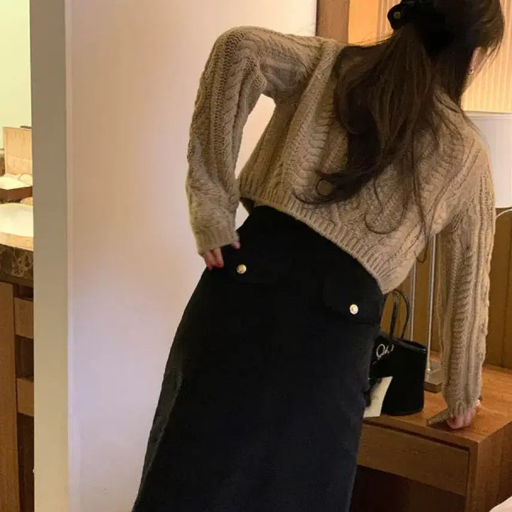 [BUNJANG] Miel Corduroy Midi Skirt / 미엘 miel 골덴 코듀로이 일자 미디 스커트 블랙 s